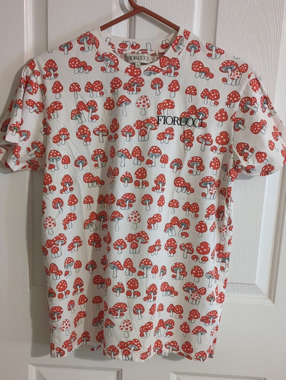 M Fiorucci White Tee with Red Mushroom Print